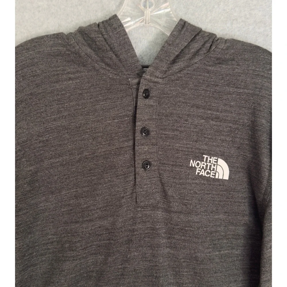 The North Face Hoodie Mens Medium Gray Henley Long Sleeve Lightweight Logo Pouch - Picture 3 of 10